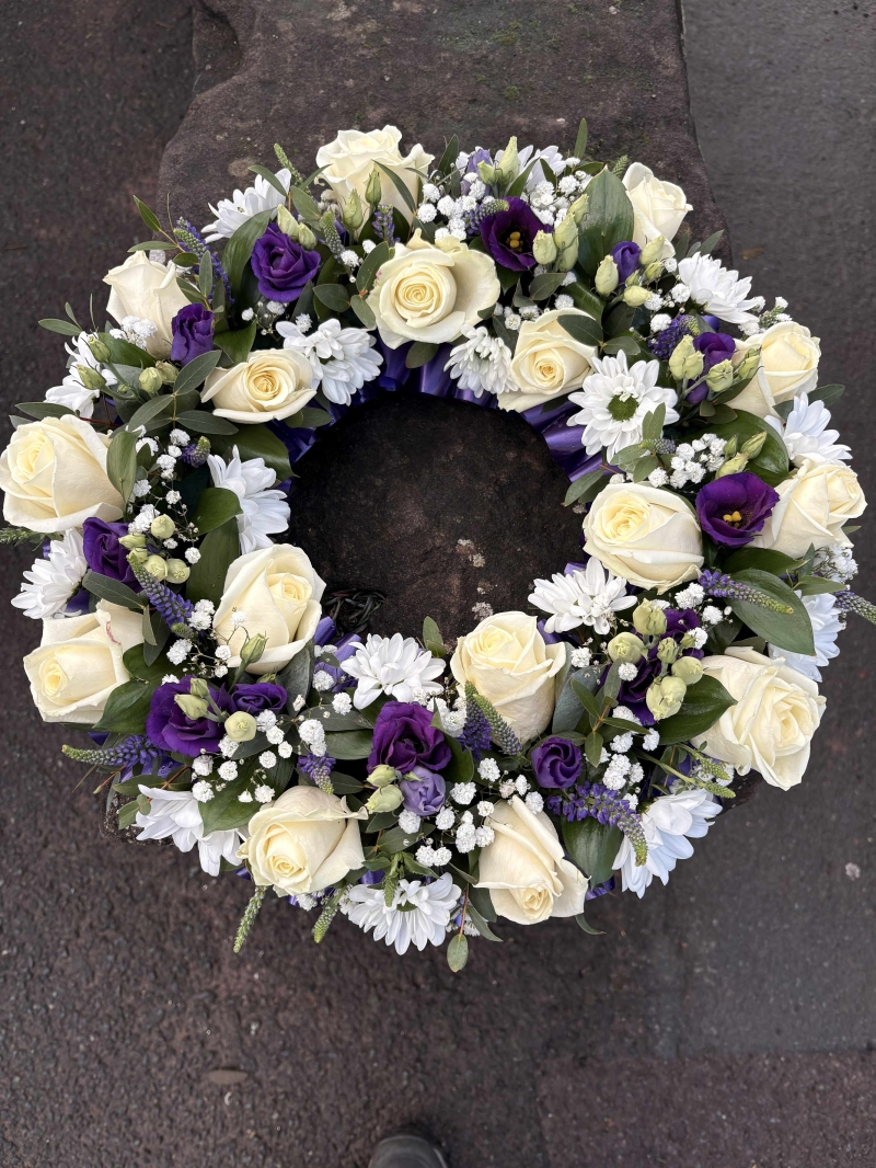 Funeral Wreath Purple & White