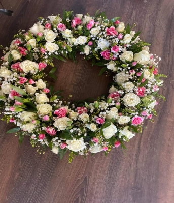 Funeral Wreath White & Pink