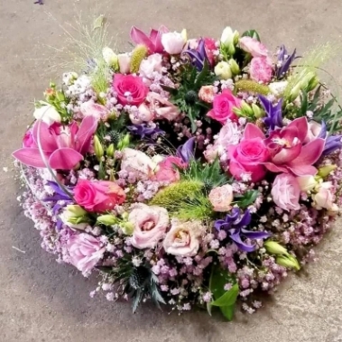 Super Deluxe Pink & Purple Funeral Wreath