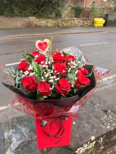 12 or 18 or 24 Beautiful Red Roses with Gypsophila